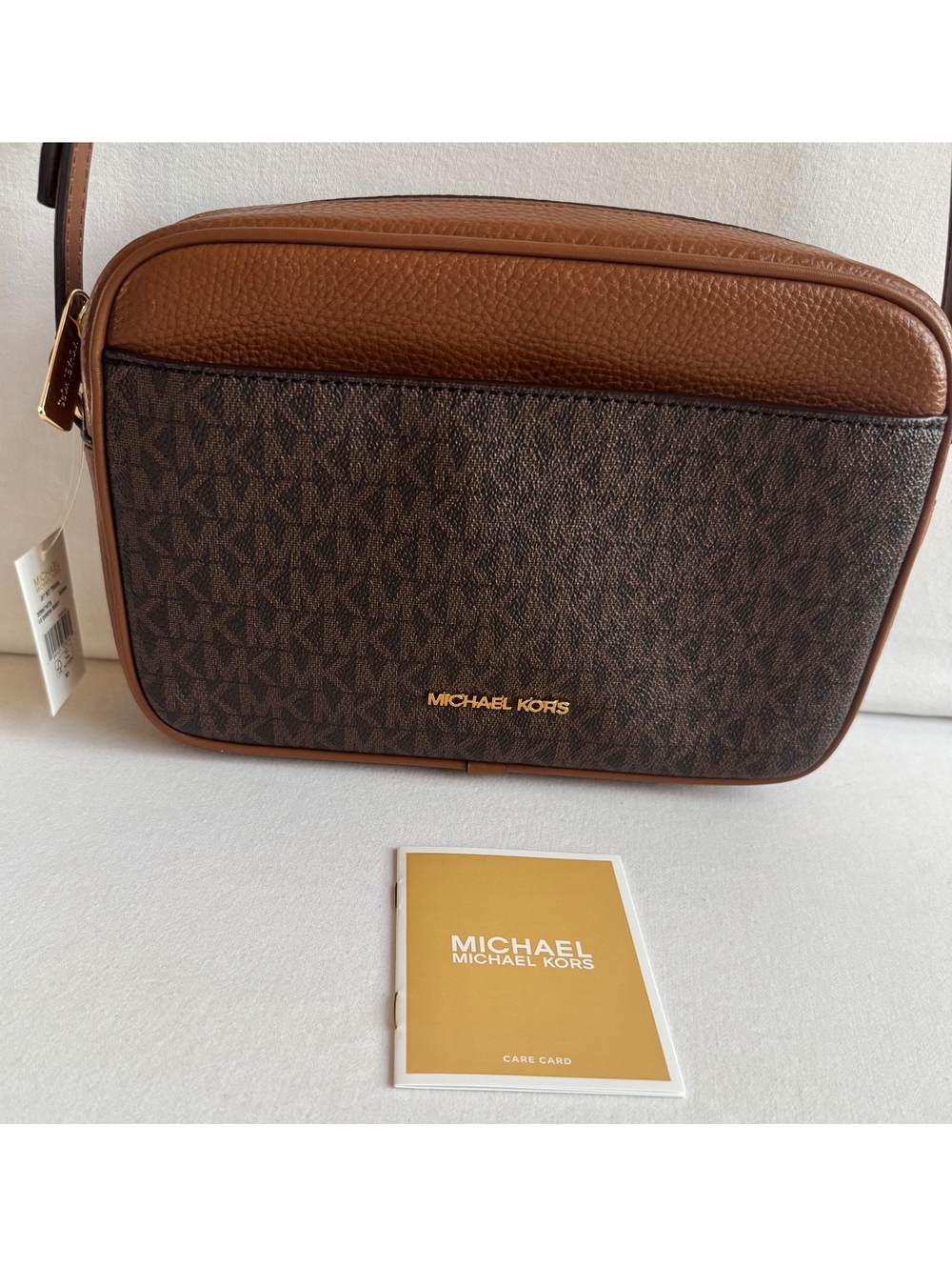 Michael Kors Jet Set Travel Large Signature Logo Camera Crossbody Bag Brown NWT